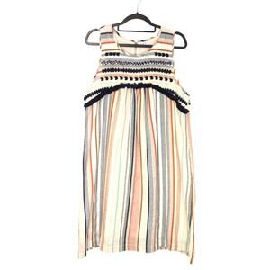 THML Heritage Sleeveless Shift Dress Embroidered Beige Multi Striped Womens Sz L